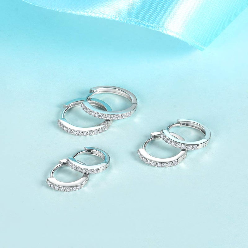GULICX 3 Pairs Sterling Silver Small Hoop Stud Earrings Cubic Zirconia Cuff Earrings, Tiny Cartilage Huggie Hoop Sleeper Earrings Ball Earrings Piercing Jewellery for Women - Image 4